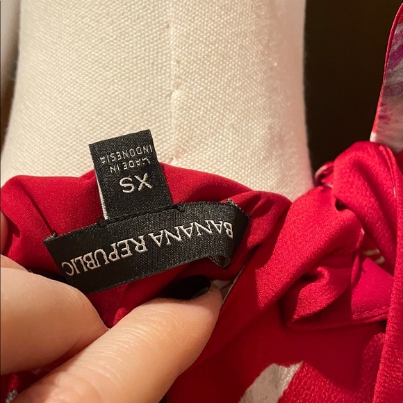 Banana Republic Red and White Floral Dress XS EUC Maxi Lined Pockets - Picture 11 of 13